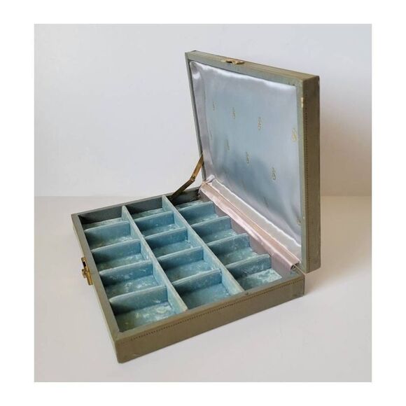 Vintage 1950's Blue Gray Large Jewelry Box Trunk - Picture 6 of 8